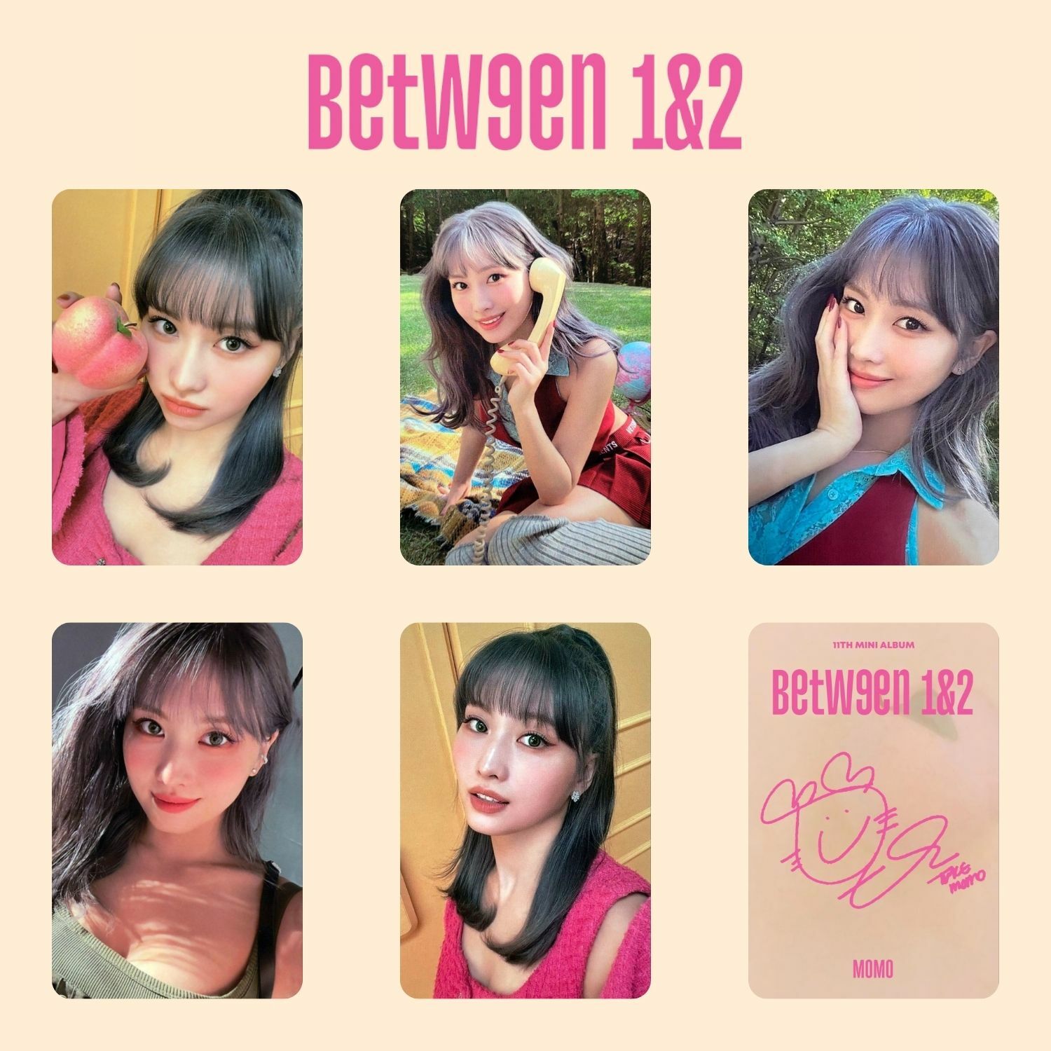 TWICE Momo '' Between 1&2 '' İmzalı Albüm Kart Seti