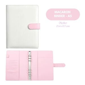 Macaron Beyaz Pembe A5 Binder Dosyası