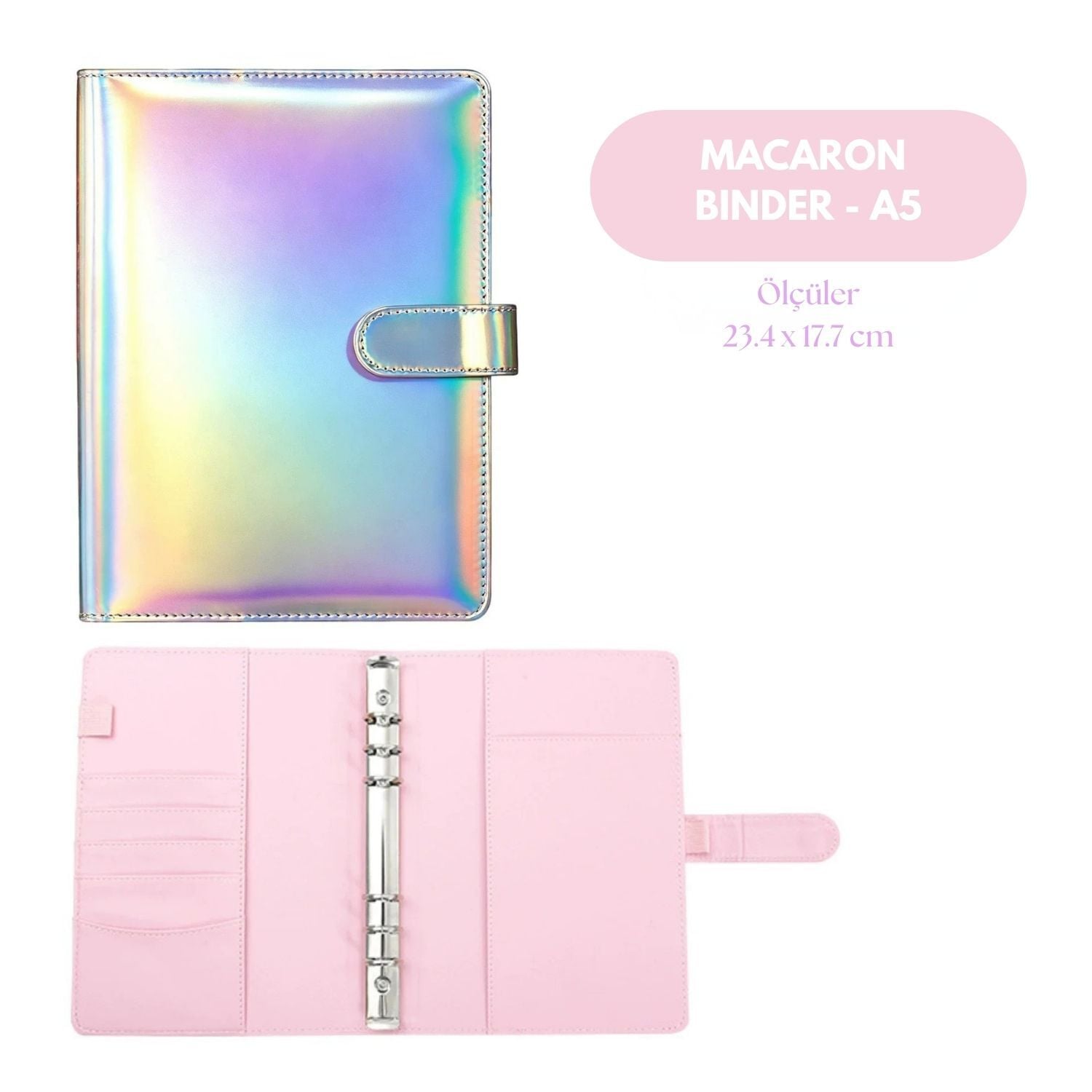 Macaron Gümüş Hologramlı A5 Binder Dosyası