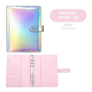 Macaron Gümüş Hologramlı A5 Binder Dosyası