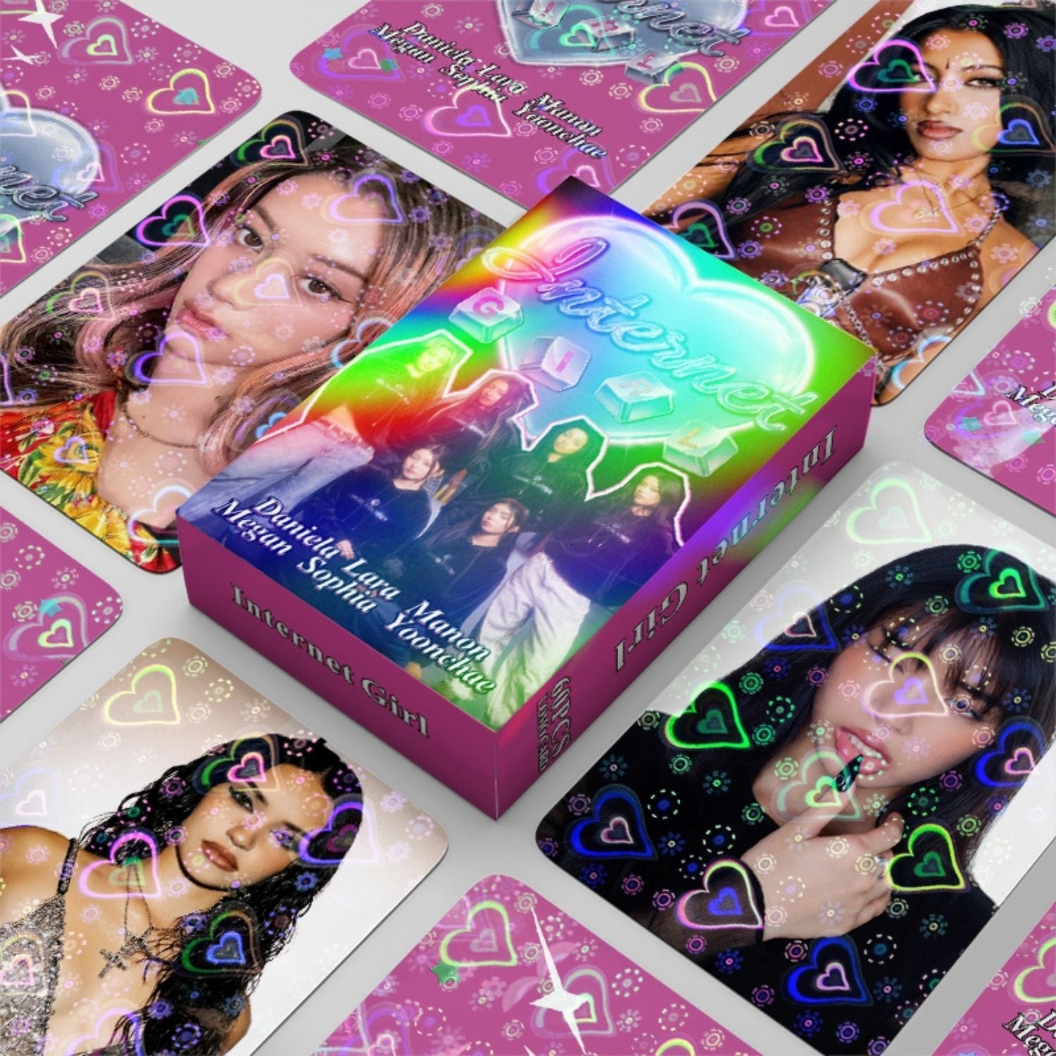 KATSEYE '' Internet '' Çift Yön Baskılı Hologramlı / Lomo Card Seti (60 Pcs)