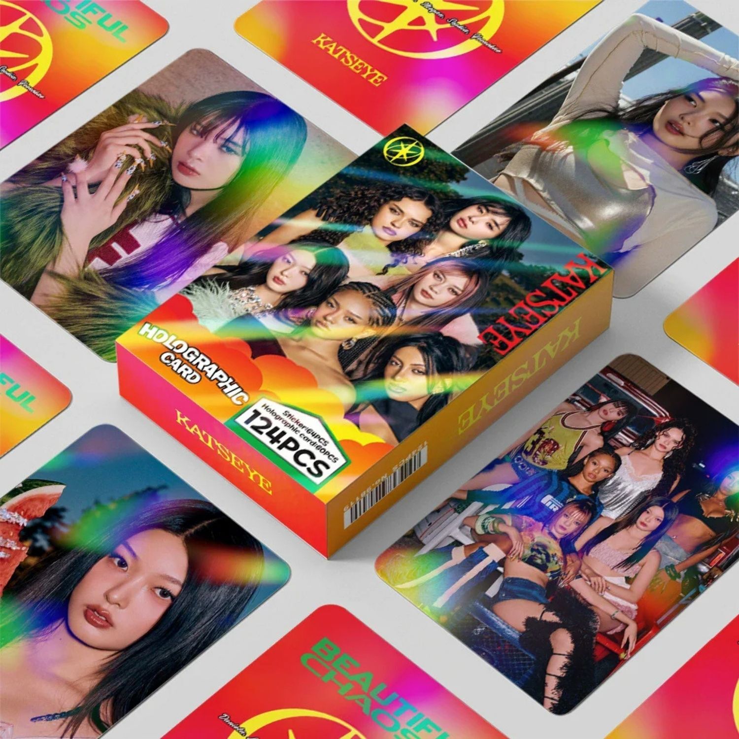 KATSEYE '' Beautiful Chaos '' Çift Yön Baskılı Hologramlı Lomo Card Seti